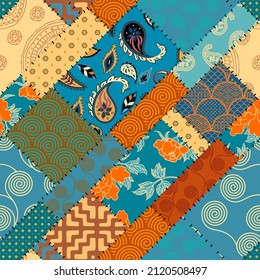 Patchwork textile pattern. Seamless quilting design background.