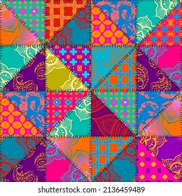 Patchwork textile pattern. Seamless quilting design background.
