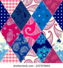 Patchwork textile pattern. Seamless quilting design background.