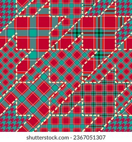 Patchwork textile pattern. Seamless quilting design background. Merry Christmas cozy pattern.