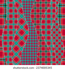 Patchwork textile pattern. Seamless quilting design background. Merry Christmas cozy pattern.