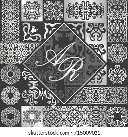 Patchwork tile with vintage motives and place for text    