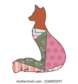 Patchwork toy animal, fox, vector