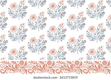 patchwork weave seamless pattern featuring ornamental flower border for traditional fashion women fabric

