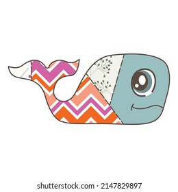 Patchwork whale toy, vector animal