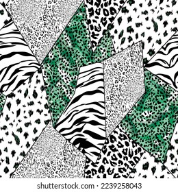 patchwork  Zebra Striped  Leopard pattern on white background 