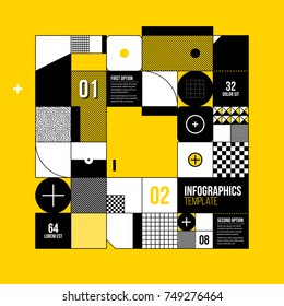 Patchwork/mosaic square template in fancy geometric style on bright yellow background