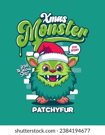 Patchyfur Funny Xmas Cartoon Illustration.