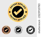 patent applied icon, badge, emble, logo, sign, symbol, stamp, flat vector, golden, patent filed, protaction, inovation, trademark, 