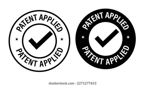 patent applied vector icon set with tick mark, black in color, rubber stamp