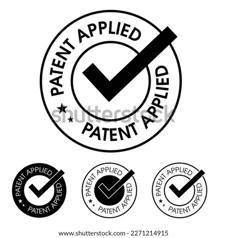 patent applied vector icon set with tick mark. black in color