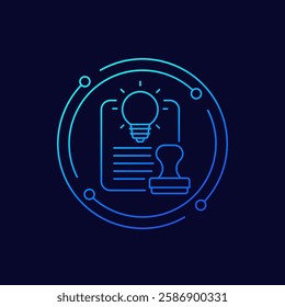 patent approved icon with stamp, linear design