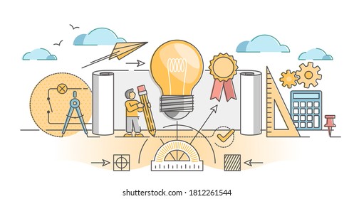 Patent for author copyright and protection from plagiarism outline concept. Legal rights for new invention intellectual property ownership vector illustration. Product exclusive usage license law.