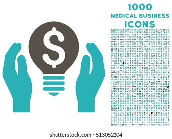 Patent Care vector bicolor icon with 1000 medical business icons. Set style is flat pictograms, grey and cyan colors, white background.