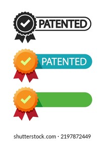 Patent Certificate Icon Vector License, Licenced Medal Stamp Logo Blank Empty Template, Award Trophy Badge Or Best Product Service Rosette, Quality Legal Seal Graphic Rubber Tag Red Green Orange Blue