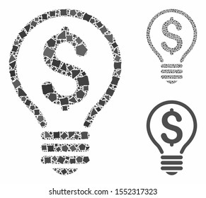 Patent composition of unequal elements in various sizes and color tones, based on patent icon. Vector joggly elements are composed into composition. Patent icons collage with dotted pattern.