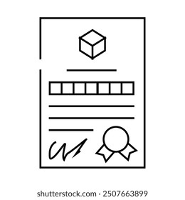 Documento de patente para el Vector del icono de la línea de producción. Documento de patente para el signo de producción. Ilustración negra aislada del símbolo del contorno