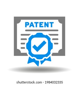 Patent Document With Stamp And Check Mark Vector Illustration. Patented Document Certificate Icon.