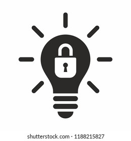 Patent Idea, Patented Solution Locked Or Protected Light Bulb Vector Icon