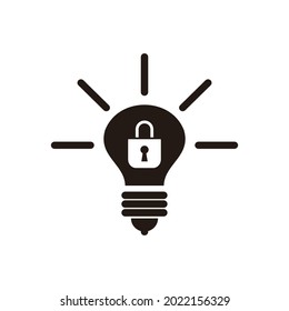 Patent idea, patented solution locked or protected light bulb vector icon