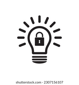 Idea de patente o solución patentada icono de la bombilla cerrada o protegida. Icono de propiedad intelectual. Firma de propiedad privada