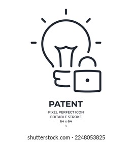 Patent and intellectual property concept editable stroke outline icon isolated on white background flat vector illustration. Pixel perfect. 64 x 64.