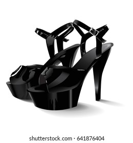 Patent leather black shoes, vector illustration.
