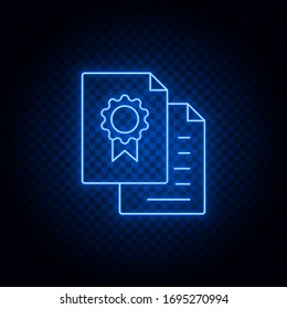 patent, papers, reward blue neon vector icon. Blue and yellow neon vector icon. Transparent background