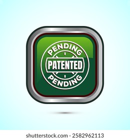 Patent pending icon design illustration, patent pending logo, badge, seal emblem, Green color square button design