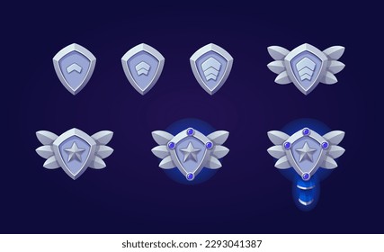 Patent in progress symbols with gems and wings. High quality metal illustration.