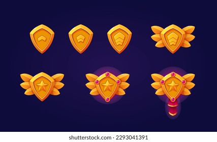 Patent in progress symbols with gems and wings. High quality gold metal illustration.