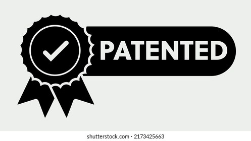 Patent Stamp Badge Icon Black And White, Successfully Patented Licensed Seal Sign Label Isolated Tag With Check Mark Tick Image