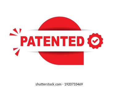 Patent stamp badge icon vector black and white, successfully patented licensed seal sign label isolated tag with tick.