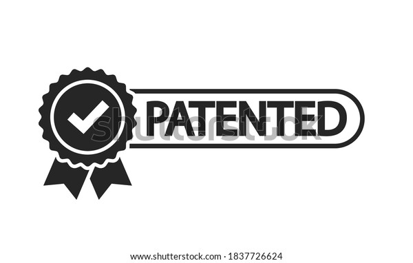 Patent stamp badge icon vector black and white,\
successfully patented licensed seal sign label isolated tag with\
check mark tick