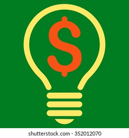 Patent vector icon. Style is bicolor flat symbol, orange and yellow colors, rounded angles, green background.
