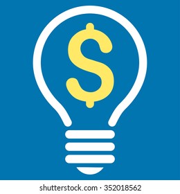 Patent vector icon. Style is bicolor flat symbol, yellow and white colors, rounded angles, blue background.