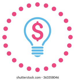 Patent vector icon. Style is bicolor flat circled symbol, pink and blue colors, rounded angles, white background.