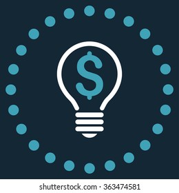 Patent vector icon. Style is bicolor flat circled symbol, blue and white colors, rounded angles, dark blue background.