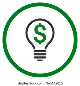 Patent vector icon. Style is bicolor flat circled symbol, green and gray colors, rounded angles, white background.