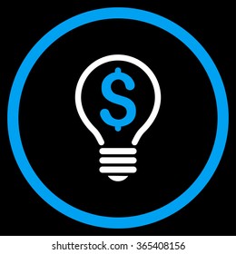 Patent vector icon. Style is bicolor flat circled symbol, blue and white colors, rounded angles, black background.