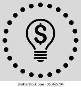 Patent vector icon. Style is flat circled symbol, black color, rounded angles, light gray background.
