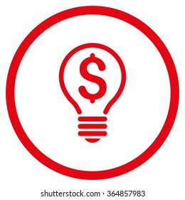 Patent vector icon. Style is flat circled symbol, red color, rounded angles, white background.