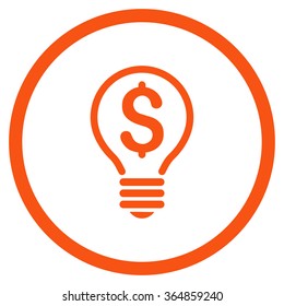 Patent vector icon. Style is flat circled symbol, orange color, rounded angles, white background.