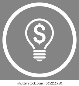 Patent vector icon. Style is flat circled symbol, white color, rounded angles, gray background.