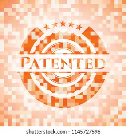 Patented abstract emblem, orange mosaic background