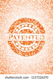 Patented abstract emblem, orange mosaic background