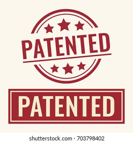 Patented. Flat vector badges, marks, stamps illustrations.
