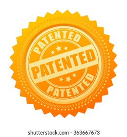 Patented gold seal isolated on white background