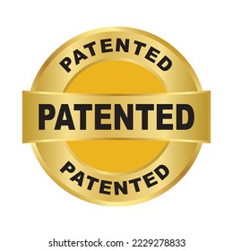 Patented gold vector seal illustration isolated on white background.