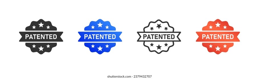 Patented icon, award certificate, license, registered intellectual property, symbol, simple outline flat style vector illustration.